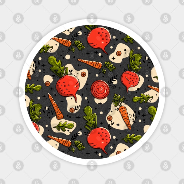 Carrots and Beetroot on Gray Background Magnet by Simplulina